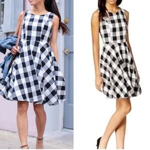 Maison Jules Black White Plaid Dress M Zipper Lined Cotton Blend Fit & Flare
